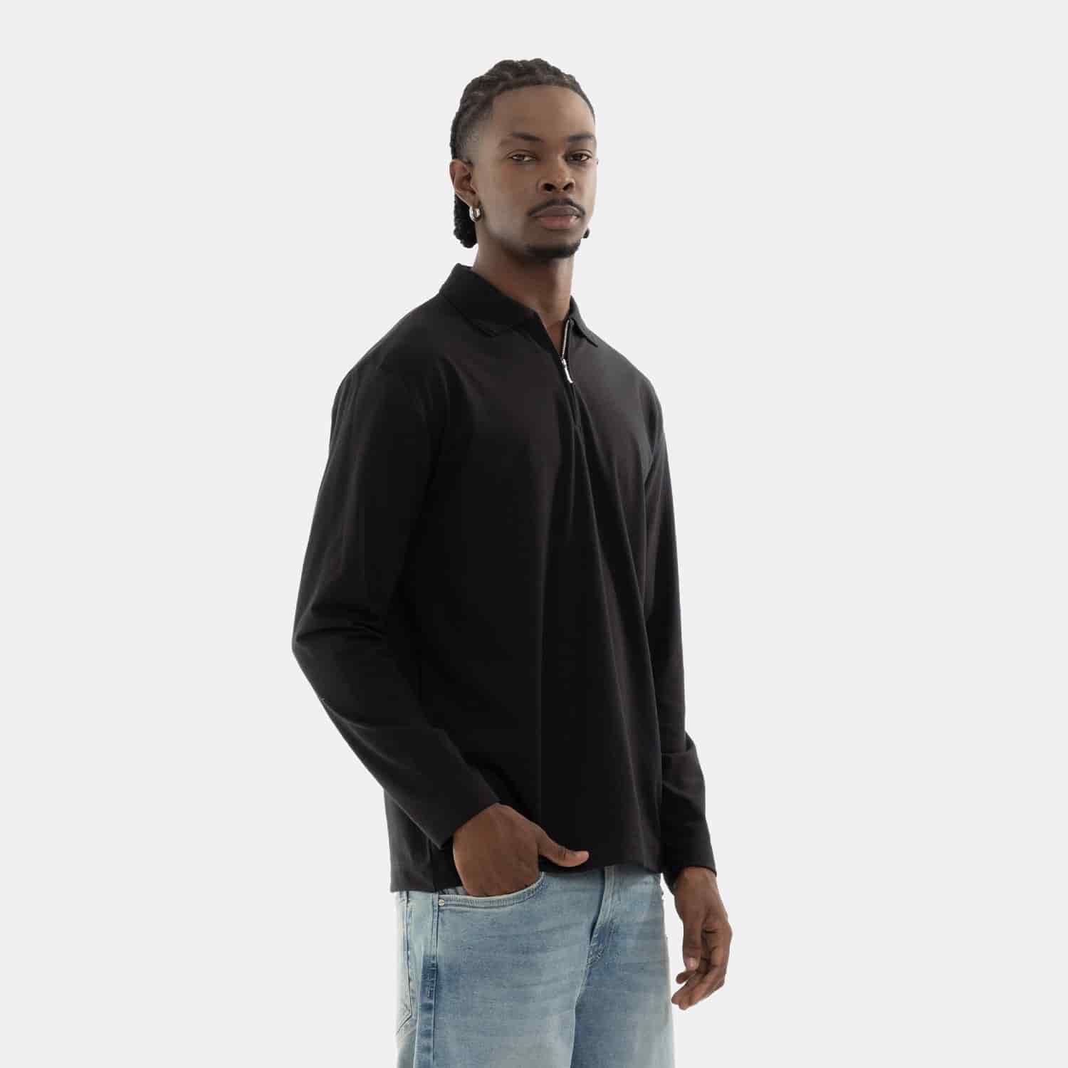 Zip Polo Sweatshirt Black - miniatura 2