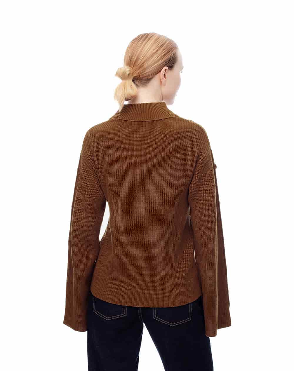 Suéter regular tejido algodón caramelo mujer - miniatura 2