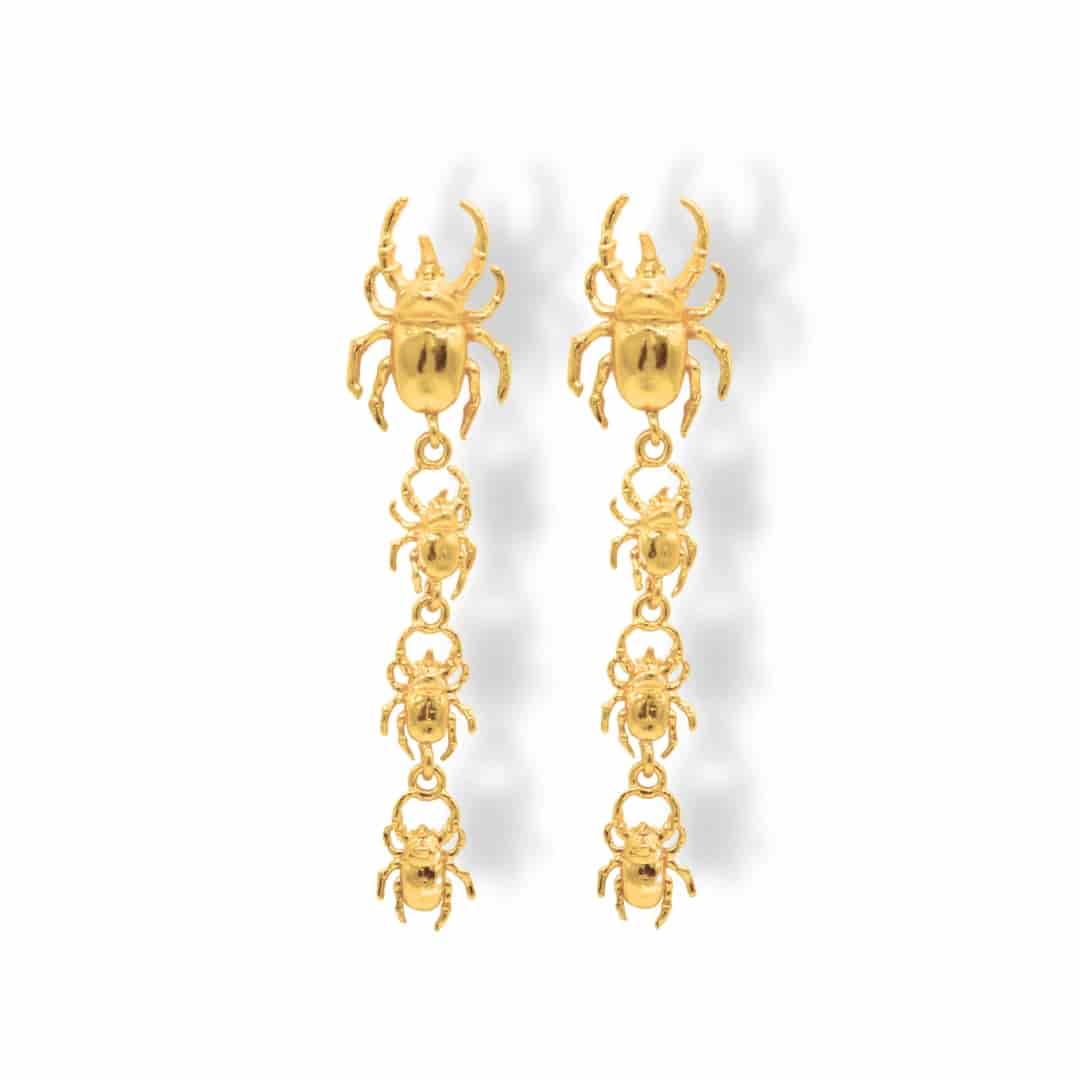 Aretes largos con 4 escarabajos rinoceronte - miniatura 2