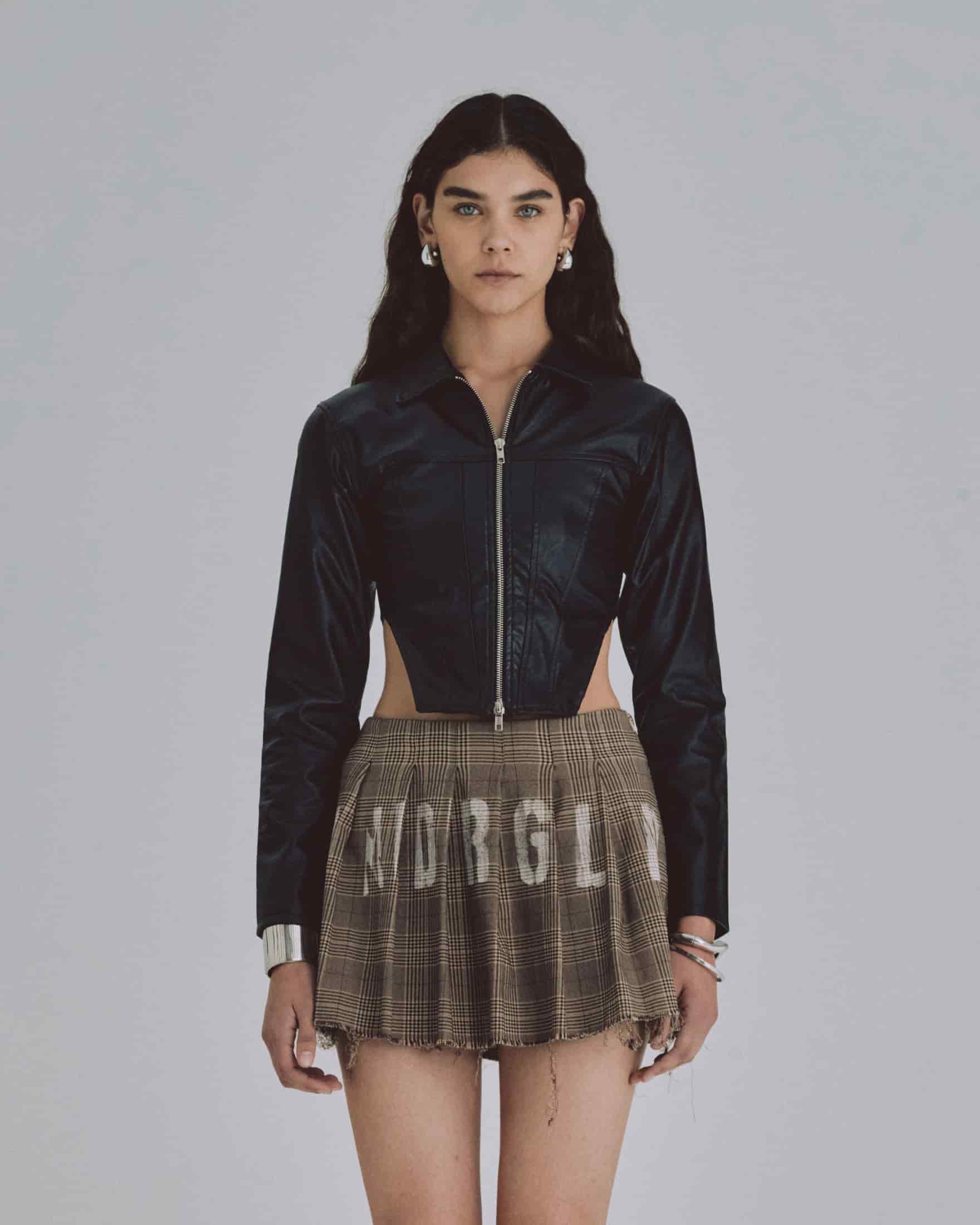 W 94' Worn Logo Pleather Aviator Jacket Black - miniatura 2