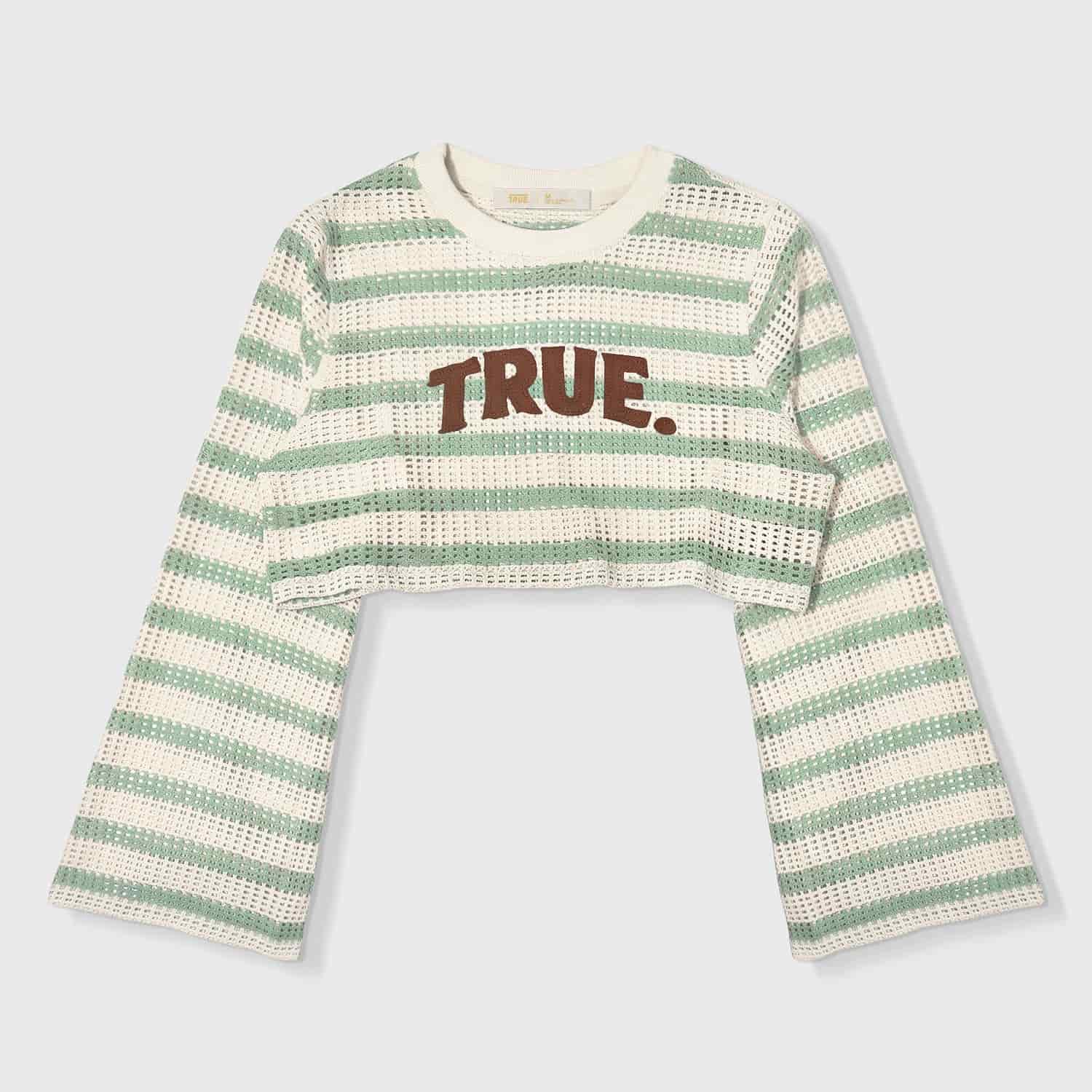 Texture Wide Sleeve Crop Top - Cream - miniatura 1