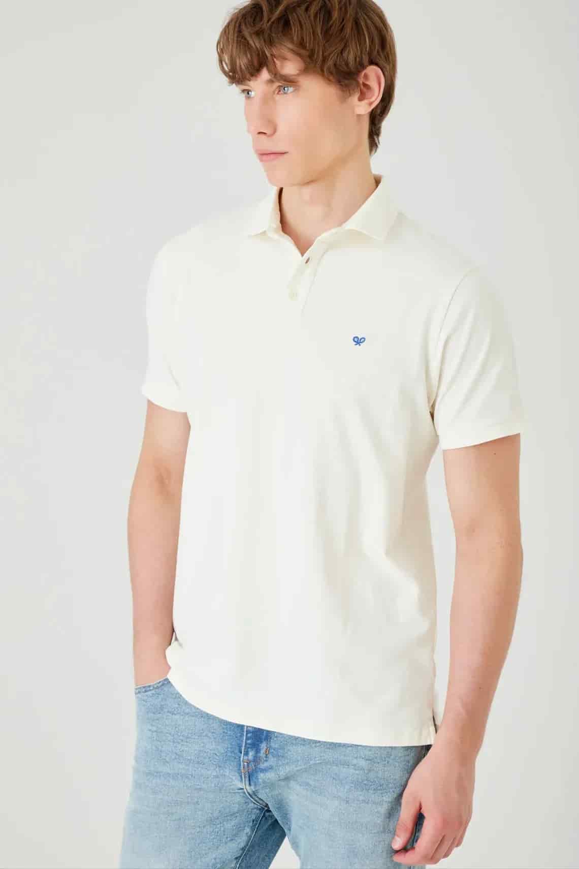 Polo regular fit con logo bordado en algodón blanco para hombre - miniatura 7