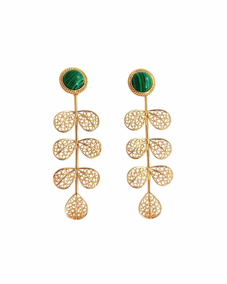 Aretes largos filigrana Hada malaquita - miniatura 1