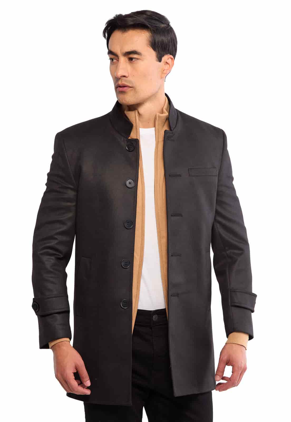 Abrigo cuello nerú o mao negro liviano - miniatura 1