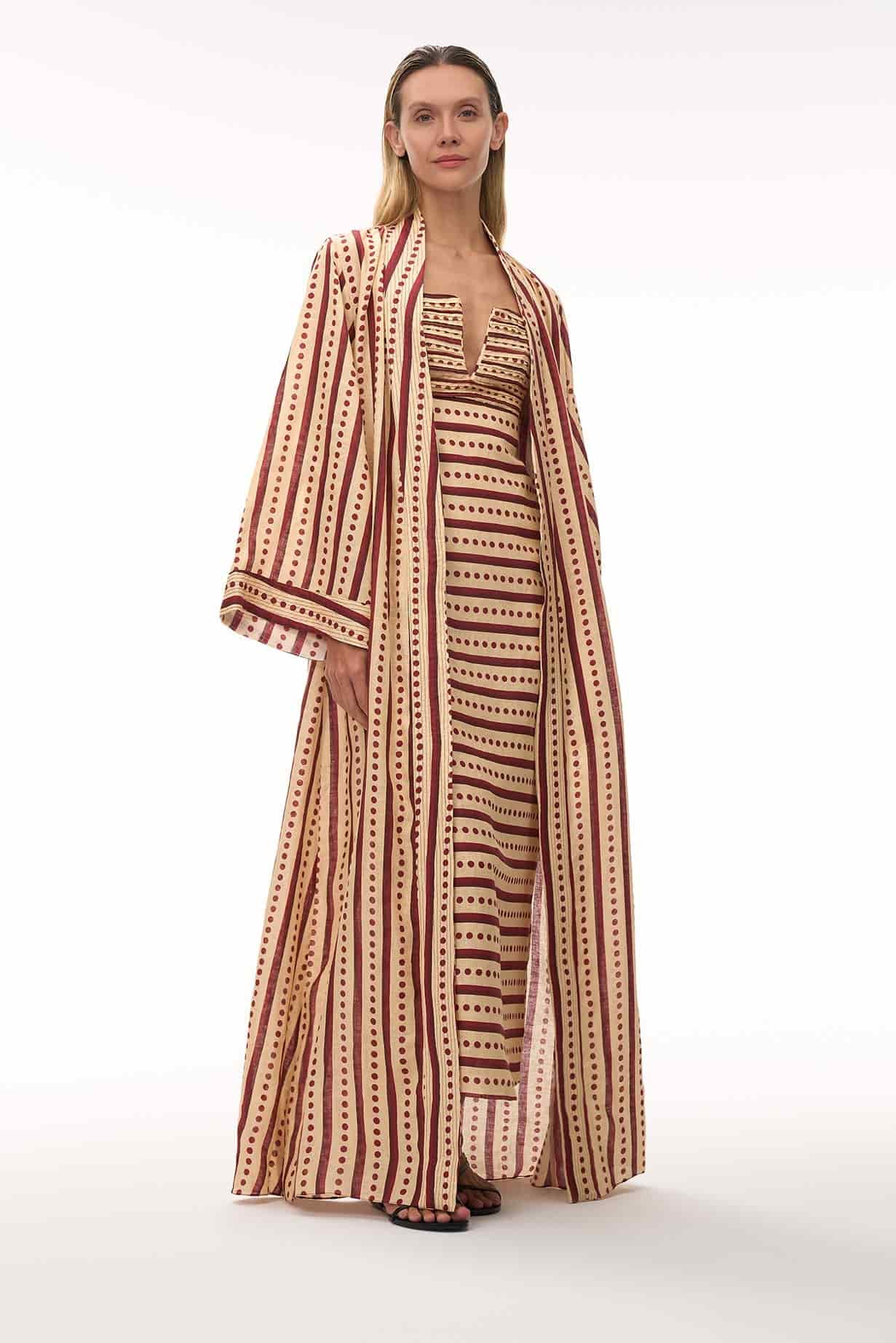 Rafaela Linen Kaftan / Red Stripes - miniatura 1