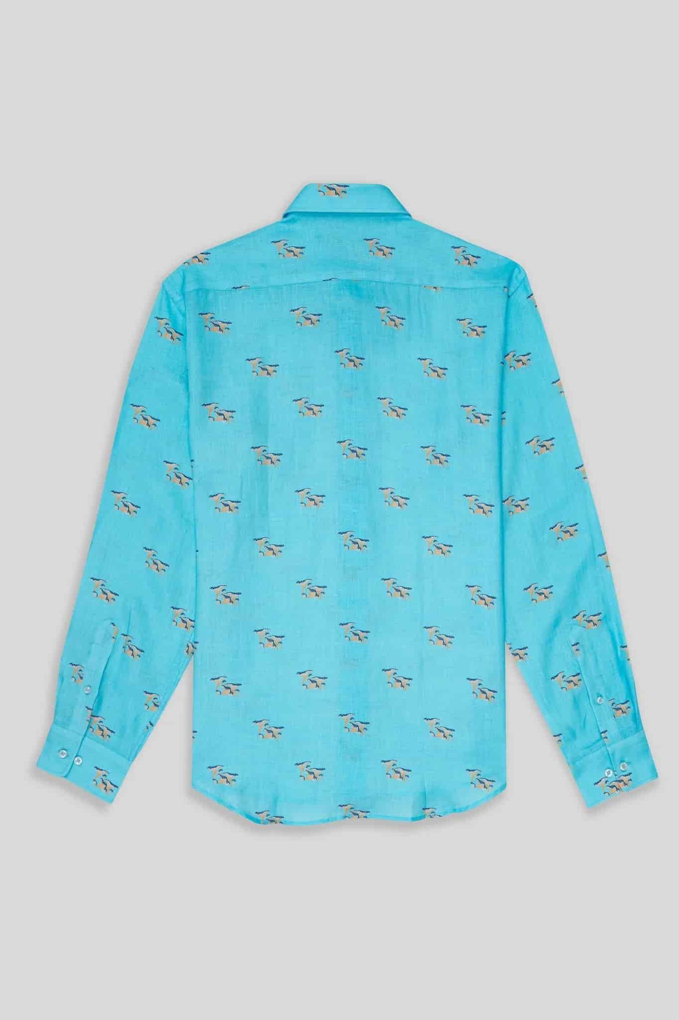 Men's linen shirt turquoise mushroom - miniatura 6
