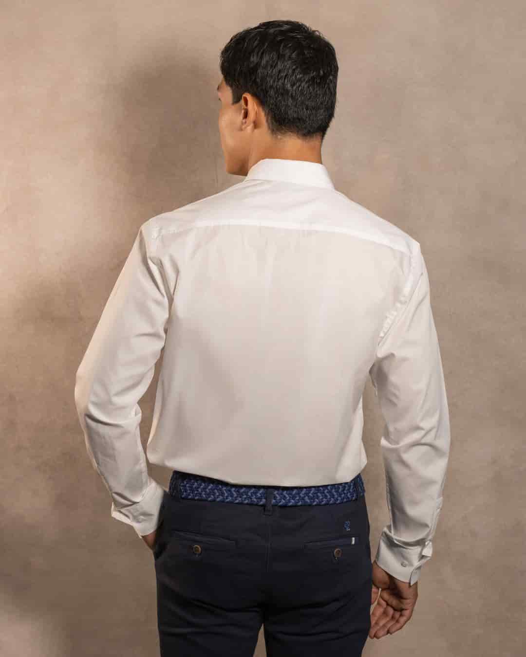 Camisa Antimanchas Popelina Blanco Logo Azul Claro - miniatura 4