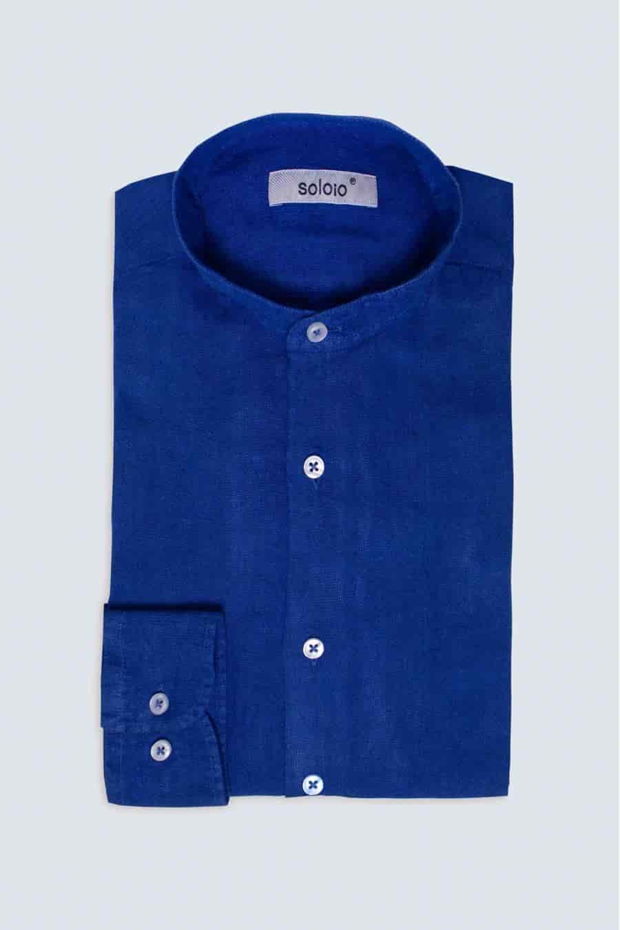 Men's linen shirt mao blue ink - miniatura 3