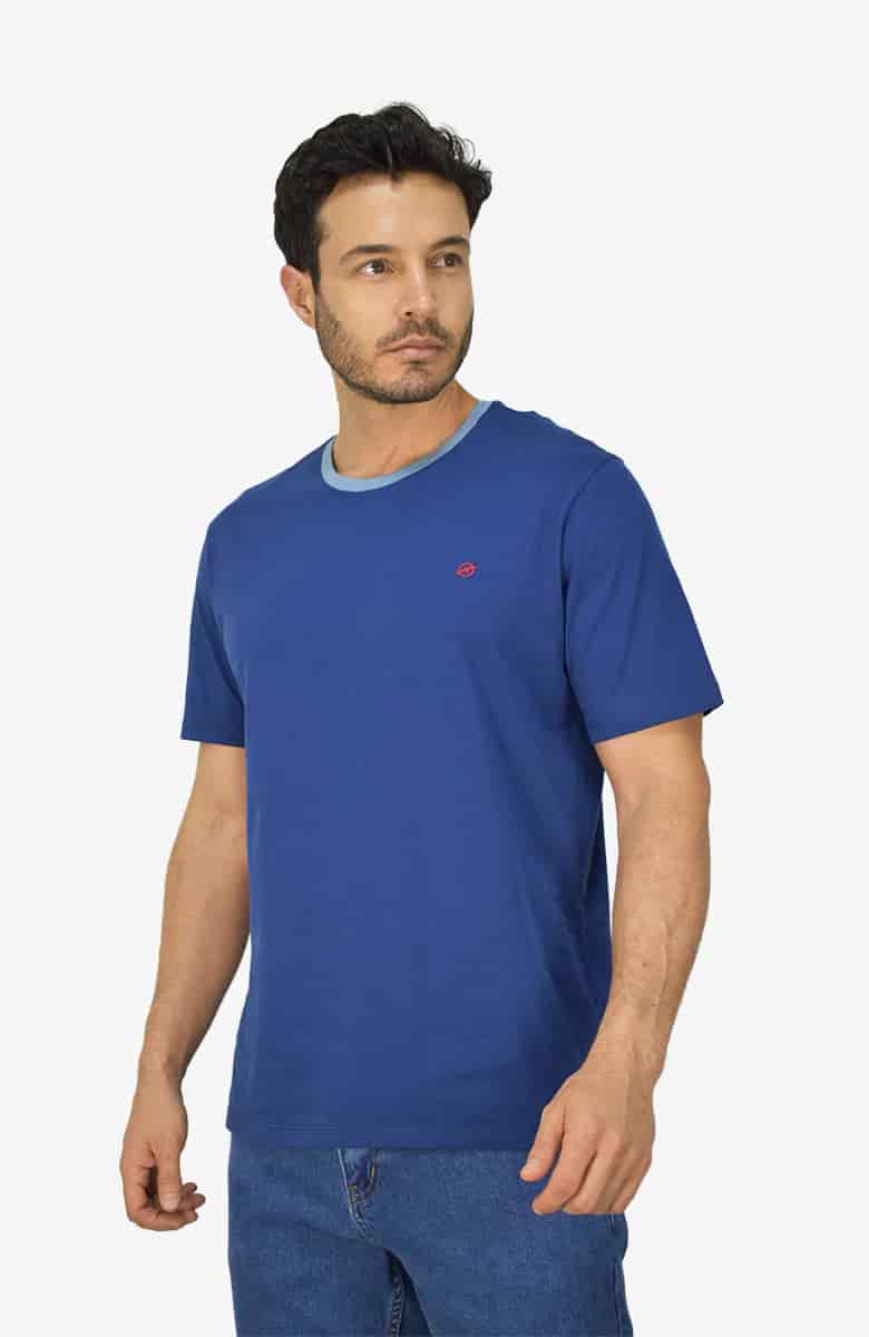 Camiseta cuello en contraste Azul Para Hombre - miniatura 1