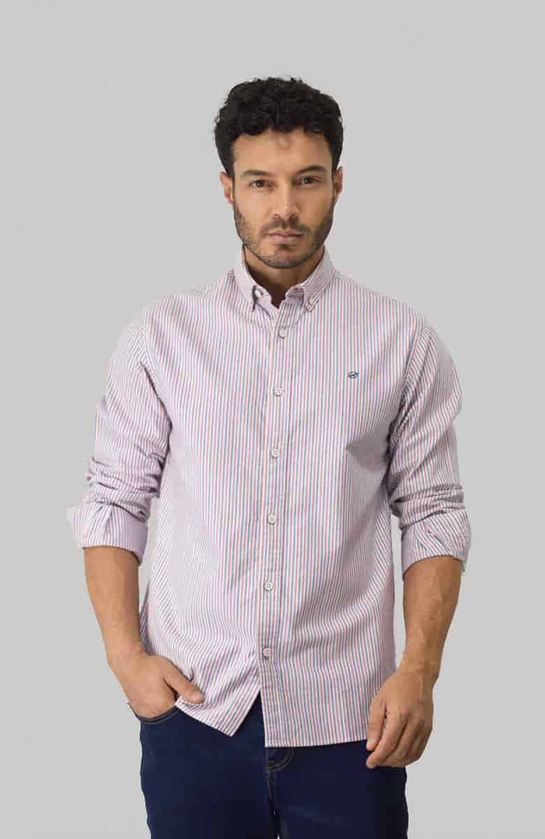 Camisa manga larga a rayas Azul-Roja Para Hombre - miniatura 1