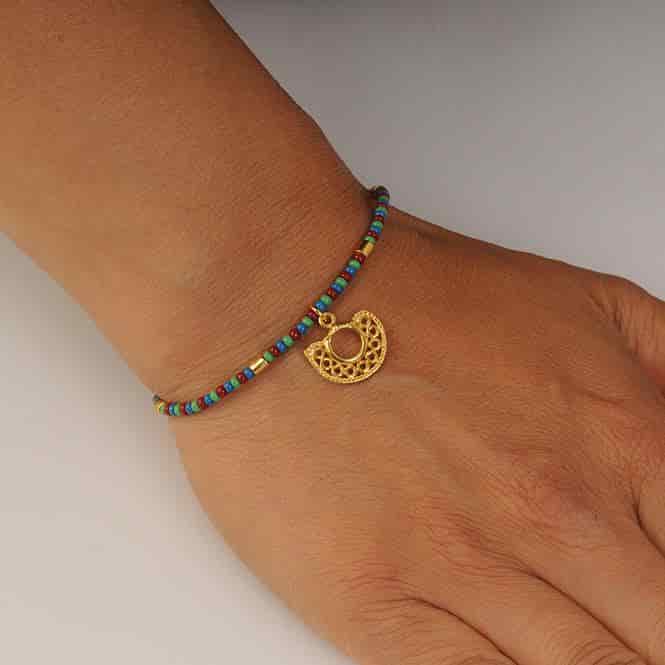 Pulsera Cristal Checo Mini Multicolor y Dije Nariguera Filigrana Simple Sinú - miniatura 2