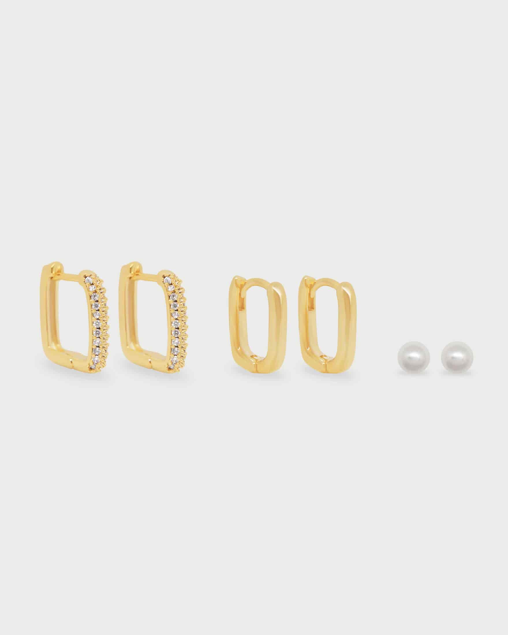 Set X3 Aretes Cuadrados y Perlas - miniatura 1