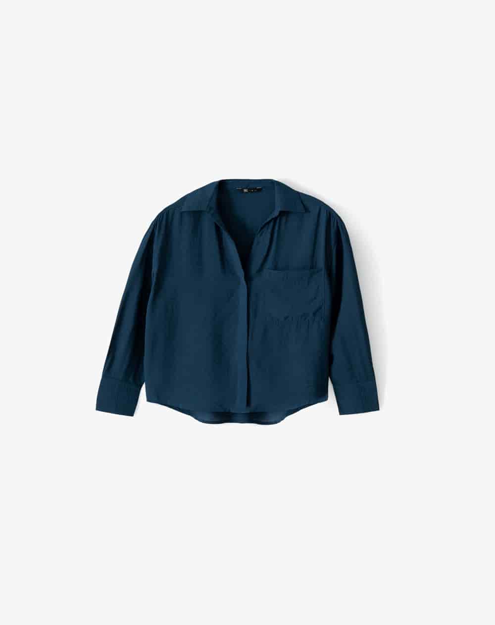 Camisa regular manga larga azul mujer - miniatura 6
