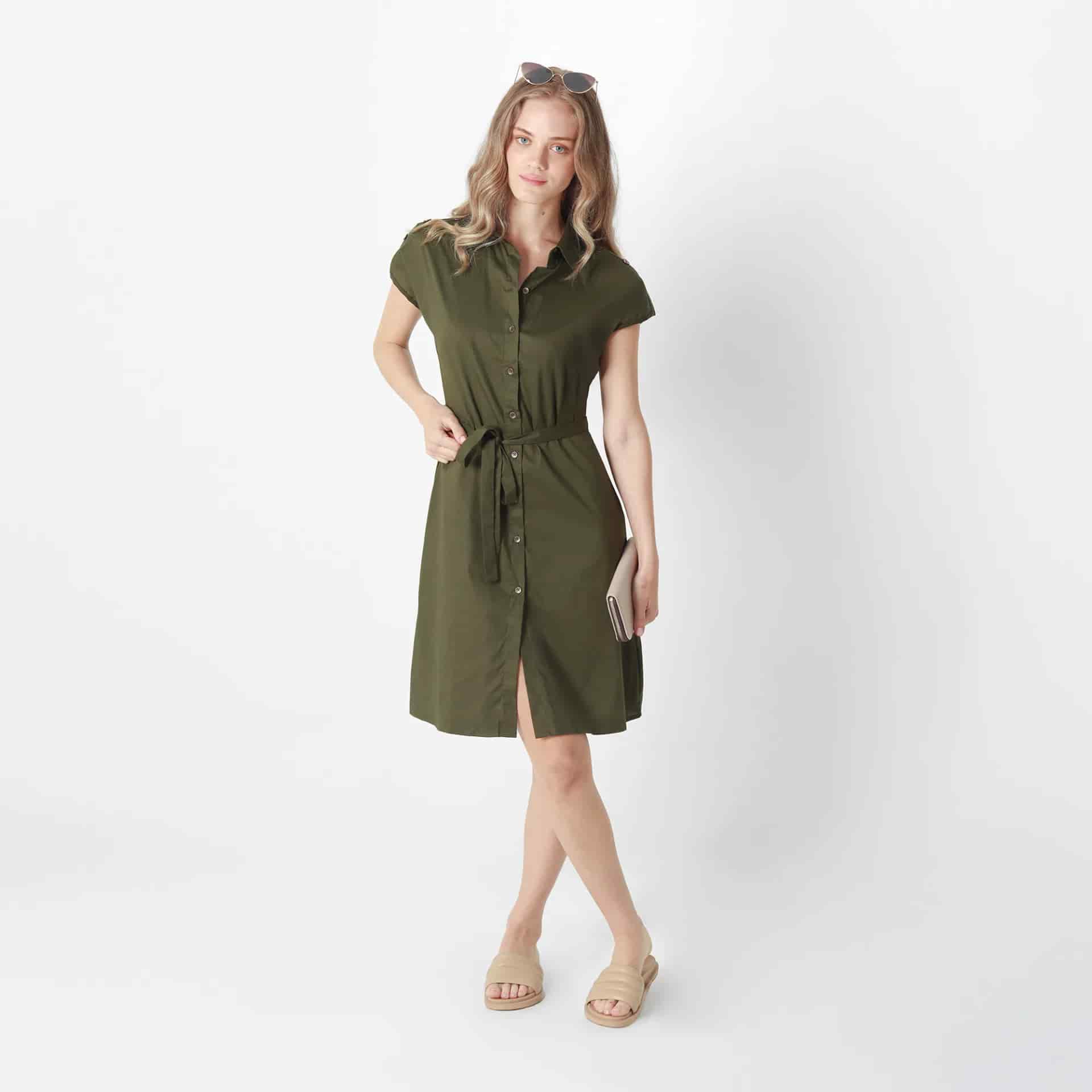 Vestido Cuello Camisero Manga Corta - miniatura 5