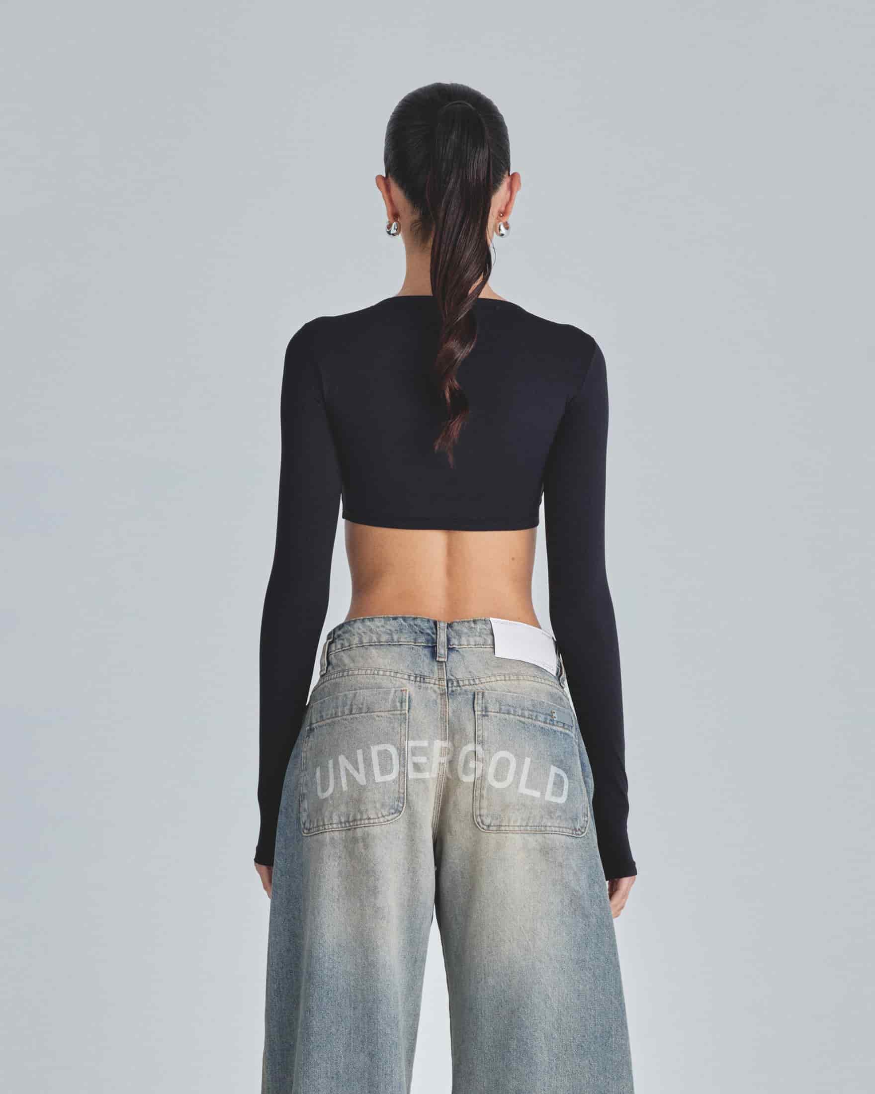 Line Basic Long Sleeve Cropped Tshirt Black - miniatura 7