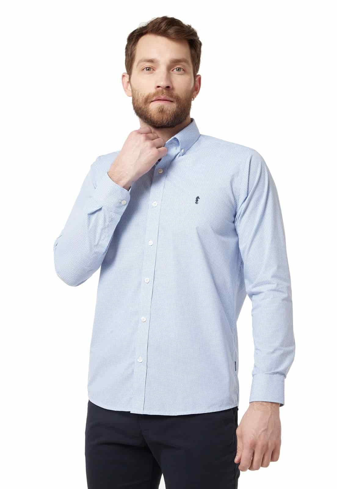 Camisa Manga Larga Cuadros Azul Claro - miniatura 1