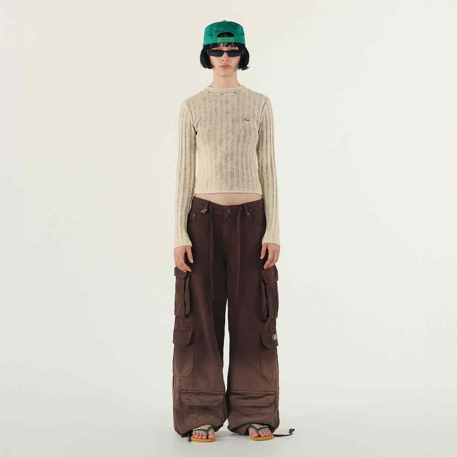 Slim Ribbed Long Sleeve - Washed Cream - miniatura 3