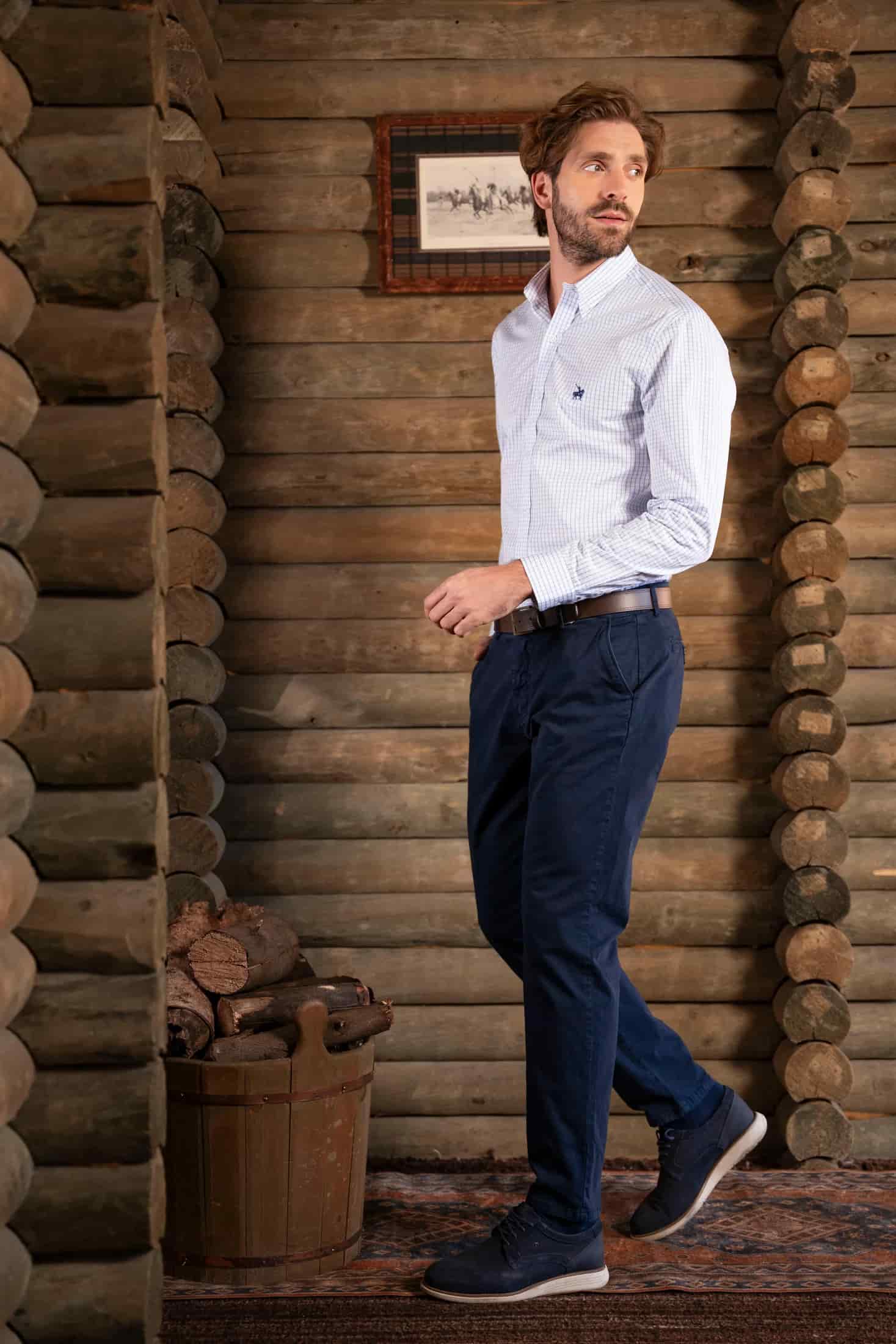 Camisa Cuadros Algodón Pima Hombre Azul Claro - miniatura 3