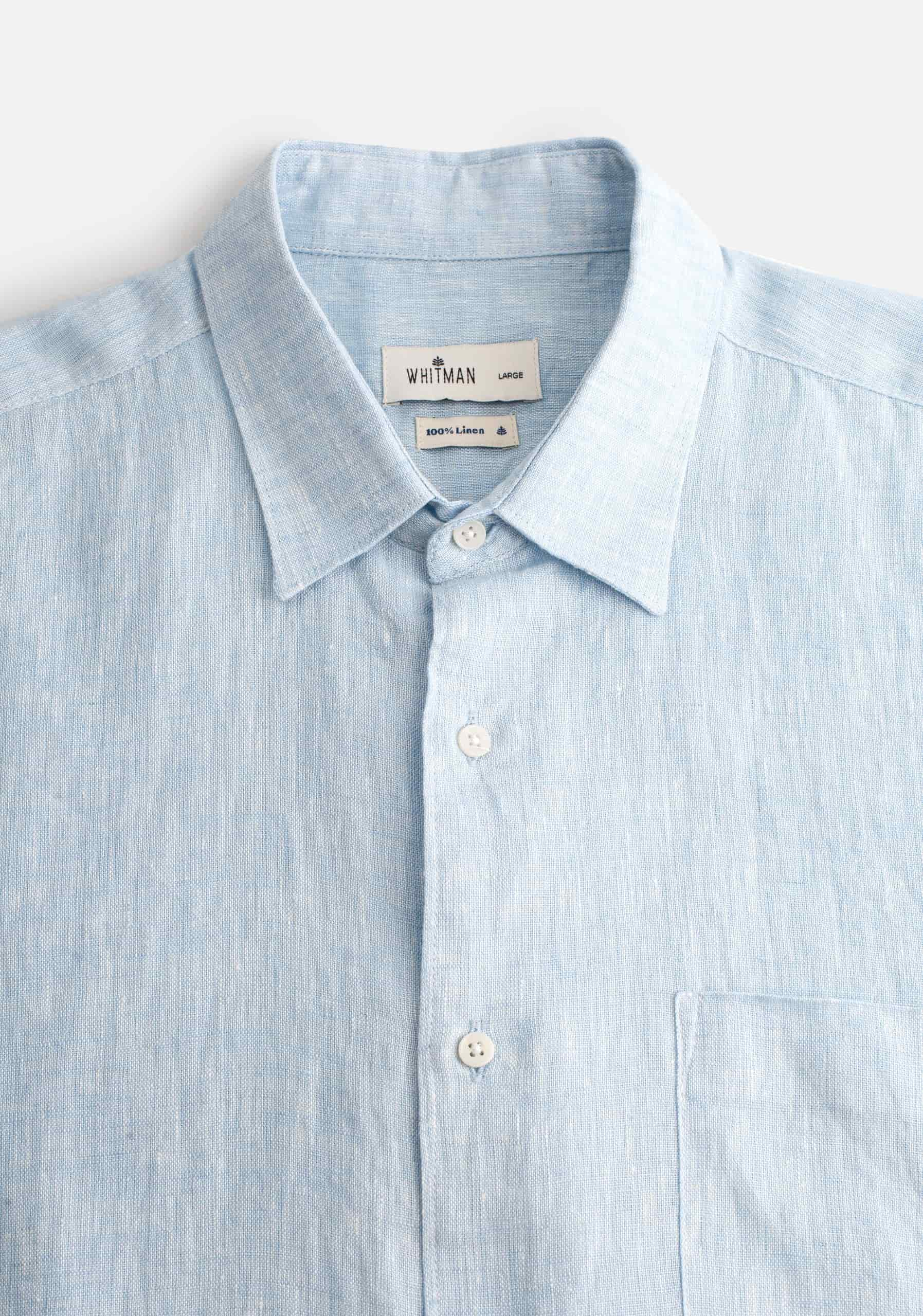 Camisa H Harlem Lino Unicolor Azul Claro - miniatura 3