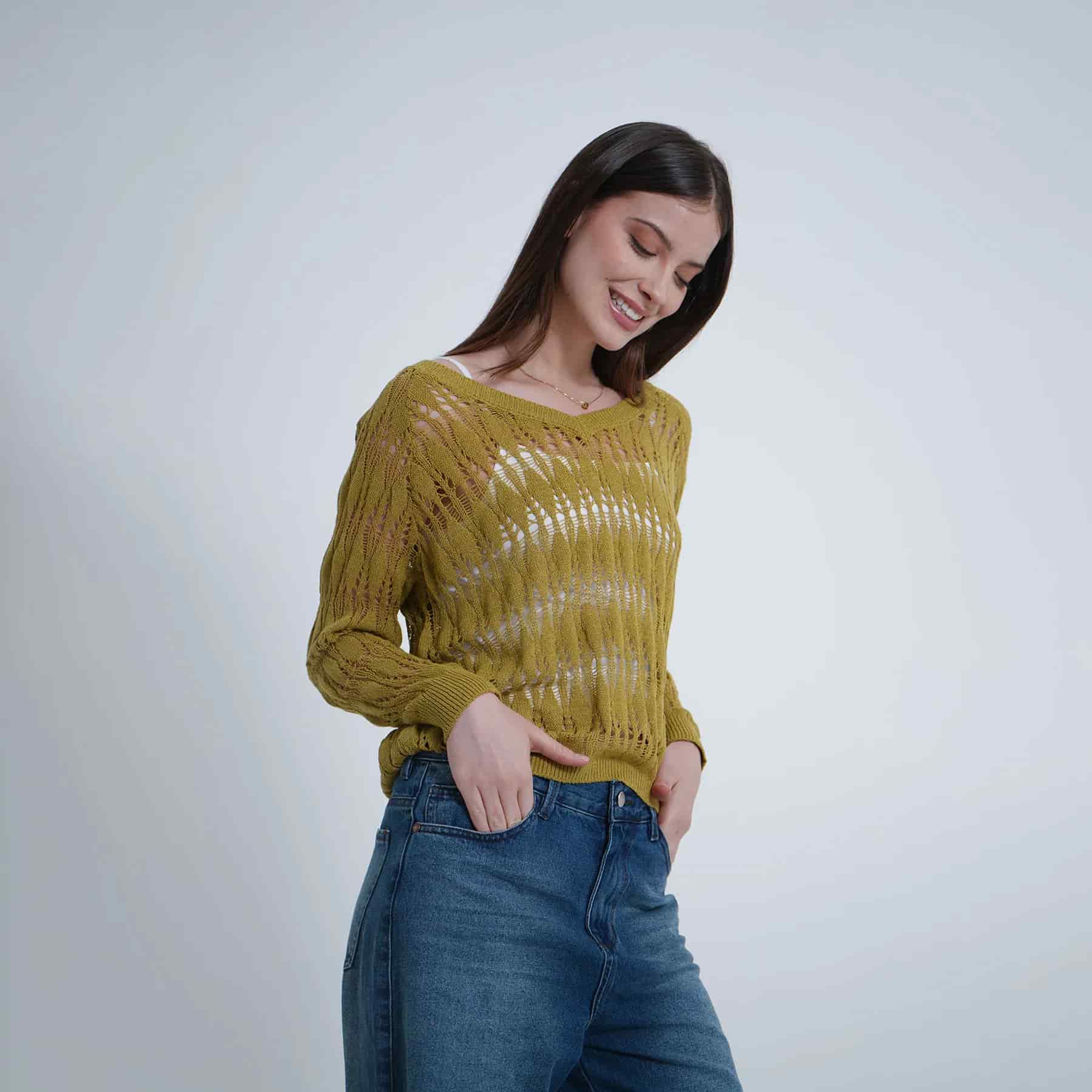 Sweater Cuello V Manga Larga - miniatura 1