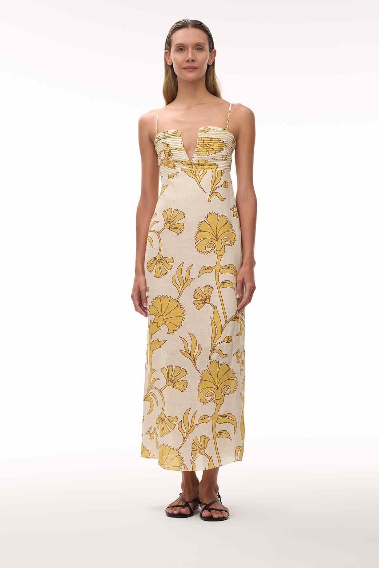 Antigüa Linen Midi Dress / Yellow Flowers - miniatura 2