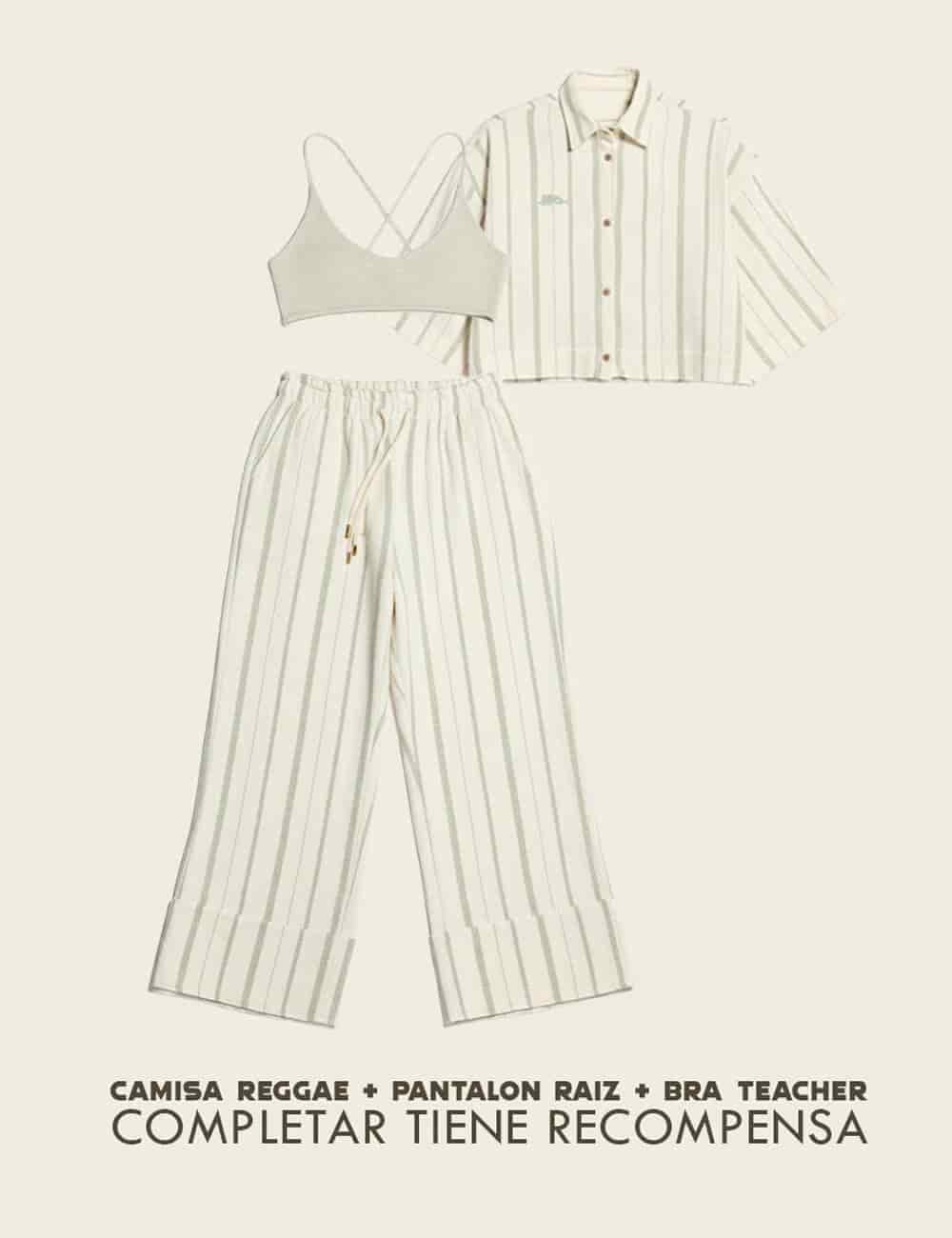 Pantalón Palazzo Raíz  crudo + verde Mujer - miniatura 9