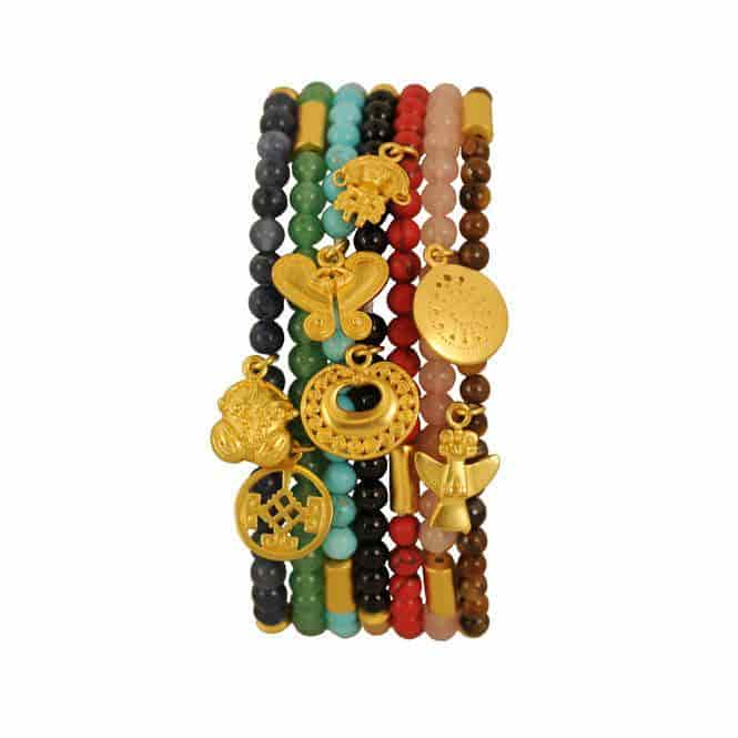 Semanario x 7 Pulseras Semipreciosas 4mm con Dijes - miniatura 1