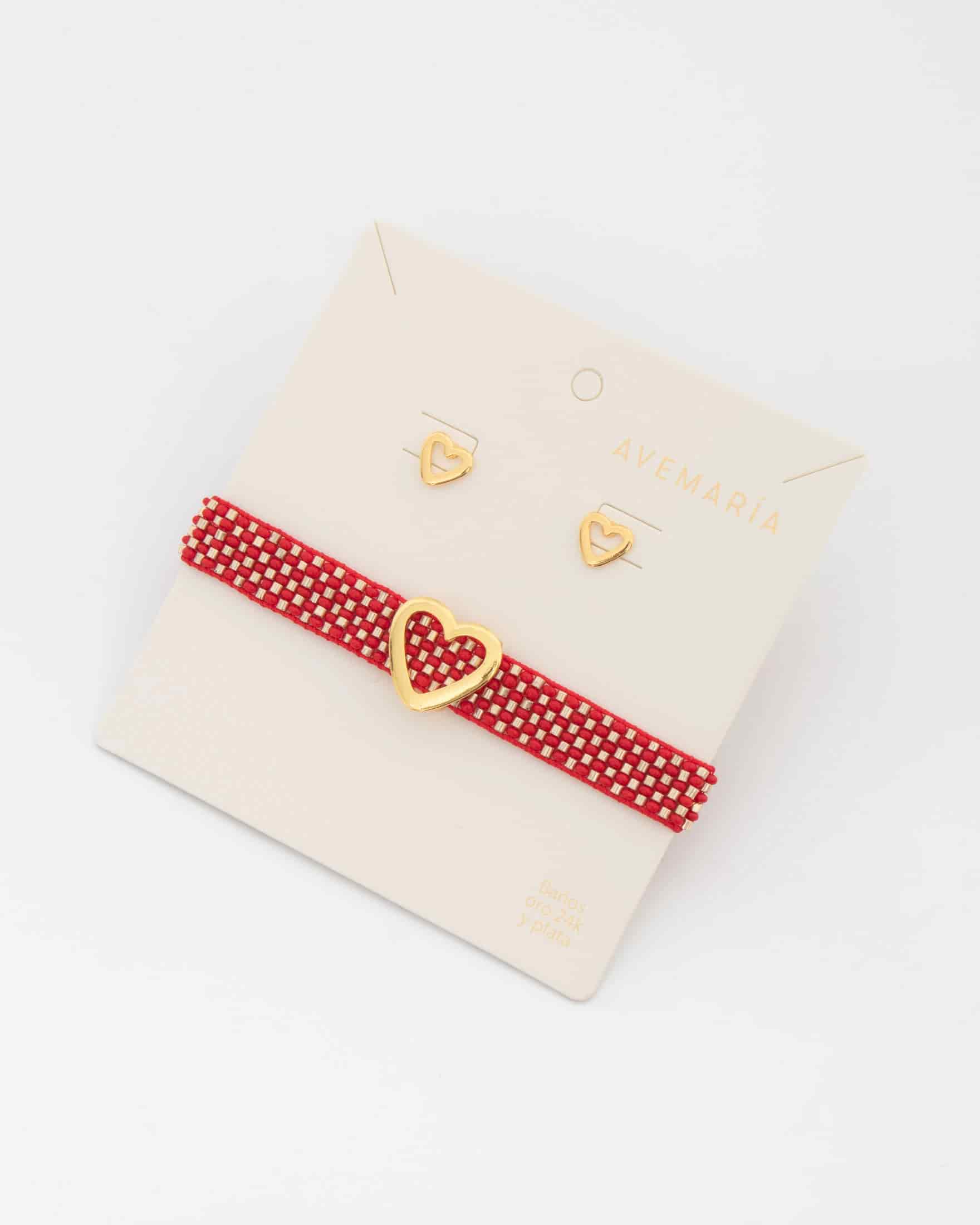 Pulsera Tejida Corazón + Aretes - miniatura 5
