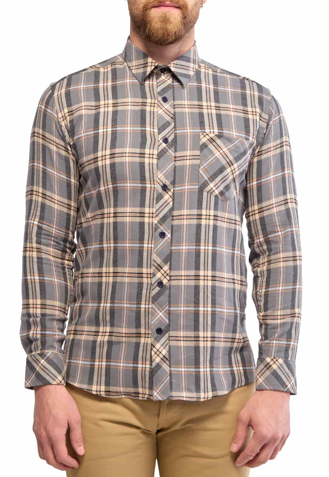 Camisa leñadora gris con cuadros naranja - miniatura 5