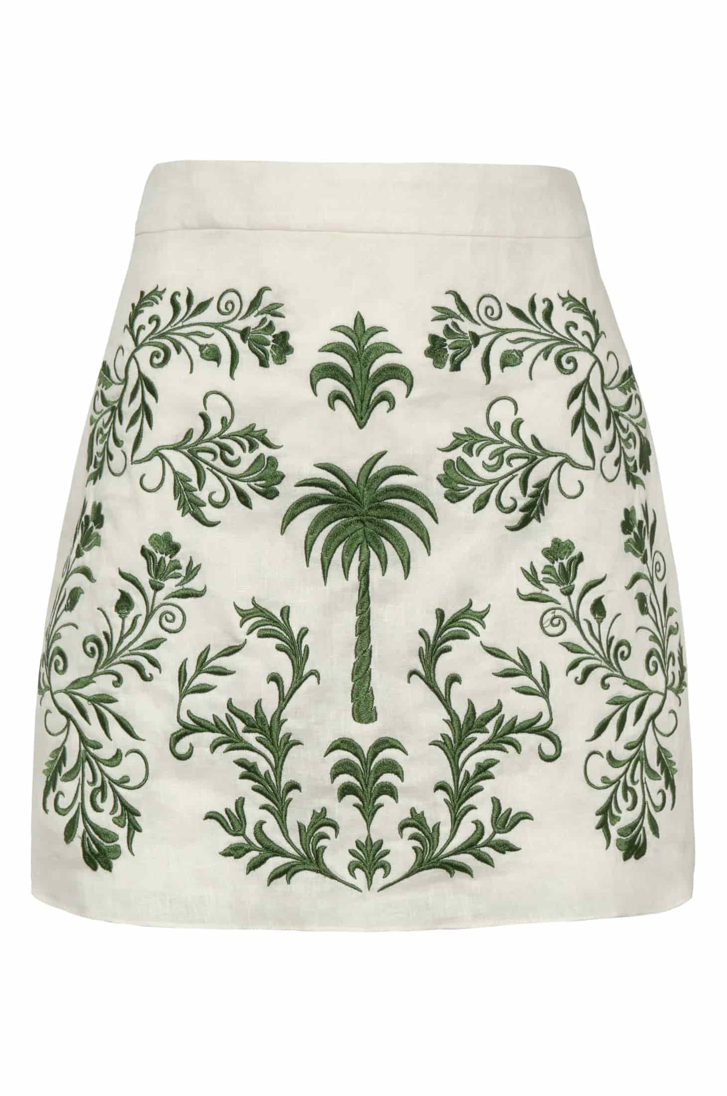 Carmelita Embroidered Linen Mini Skirt / Ivory Green Buganvilias - miniatura 1