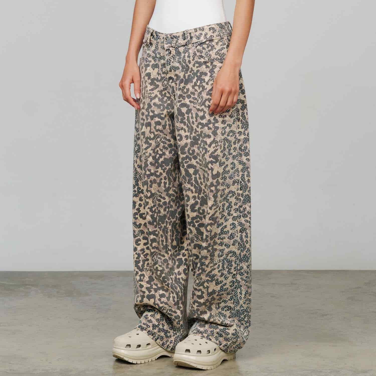 Leopard Wide Leg Jeans - Camel - miniatura 3