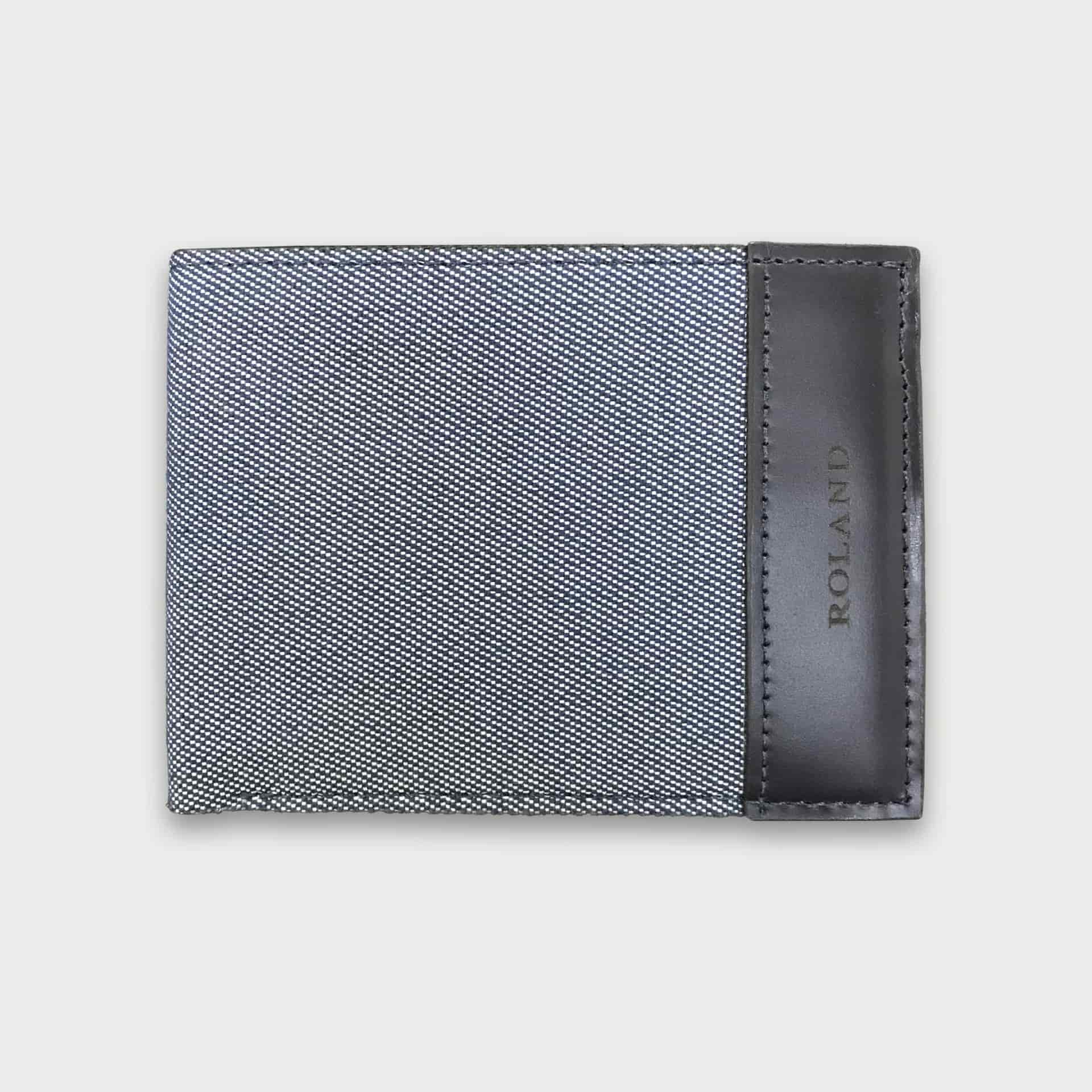 Billetera de cuero napa + lona color azul oscuro - miniatura 1