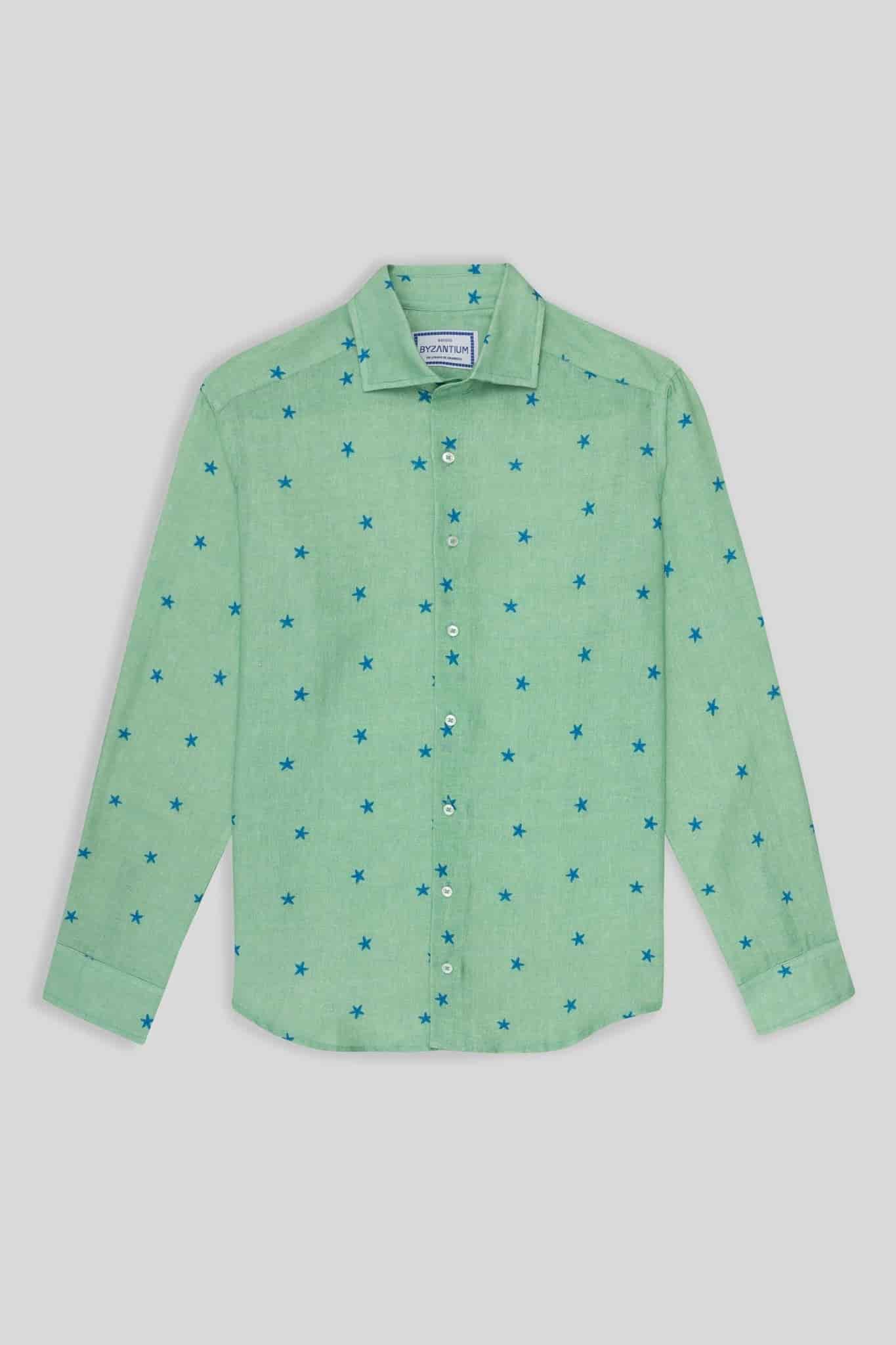 Men's linen shirt green estelle - miniatura 2
