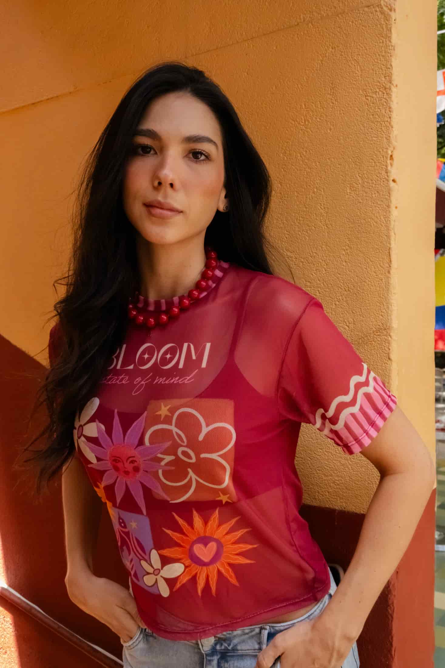 Bloom Mesh Shirt Vino Tinto - miniatura 2