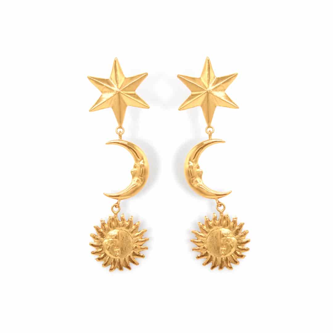 Aretes largos con sol, luna y estrella - miniatura 1