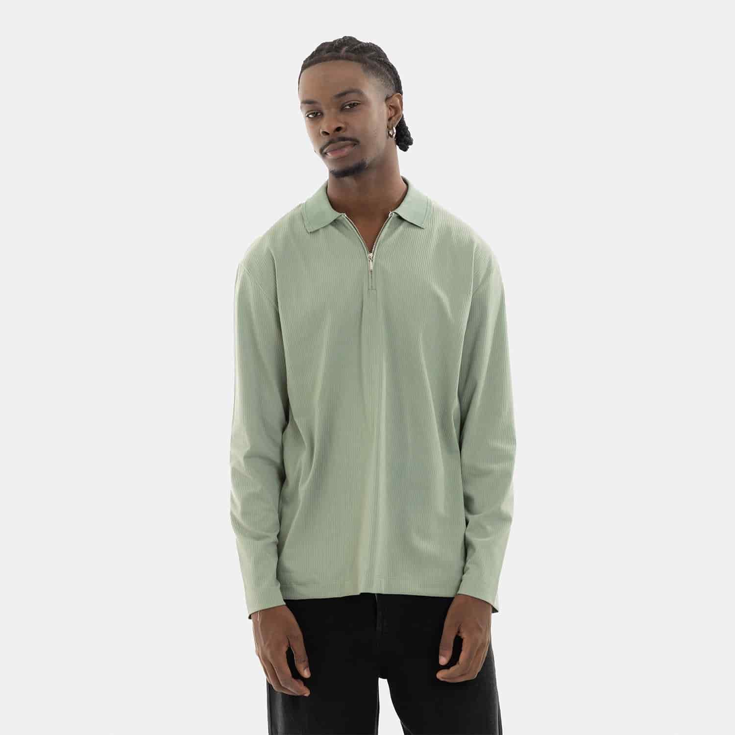 Zip Polo Sweatshirt Green - miniatura 4