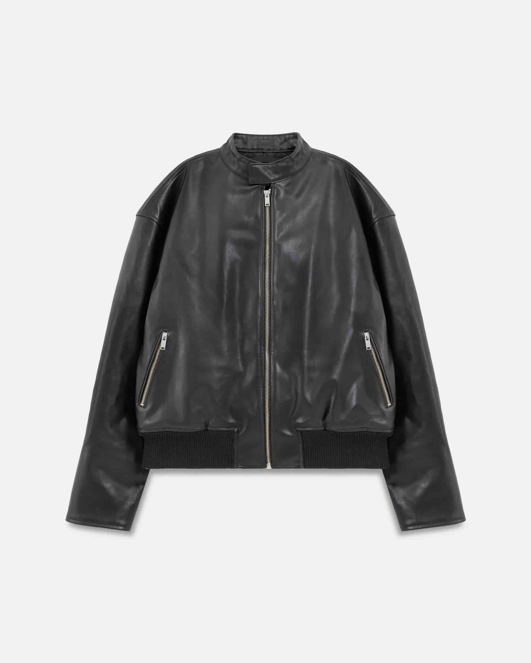 Spring Worn Logo Biker Jacket Black - miniatura 3