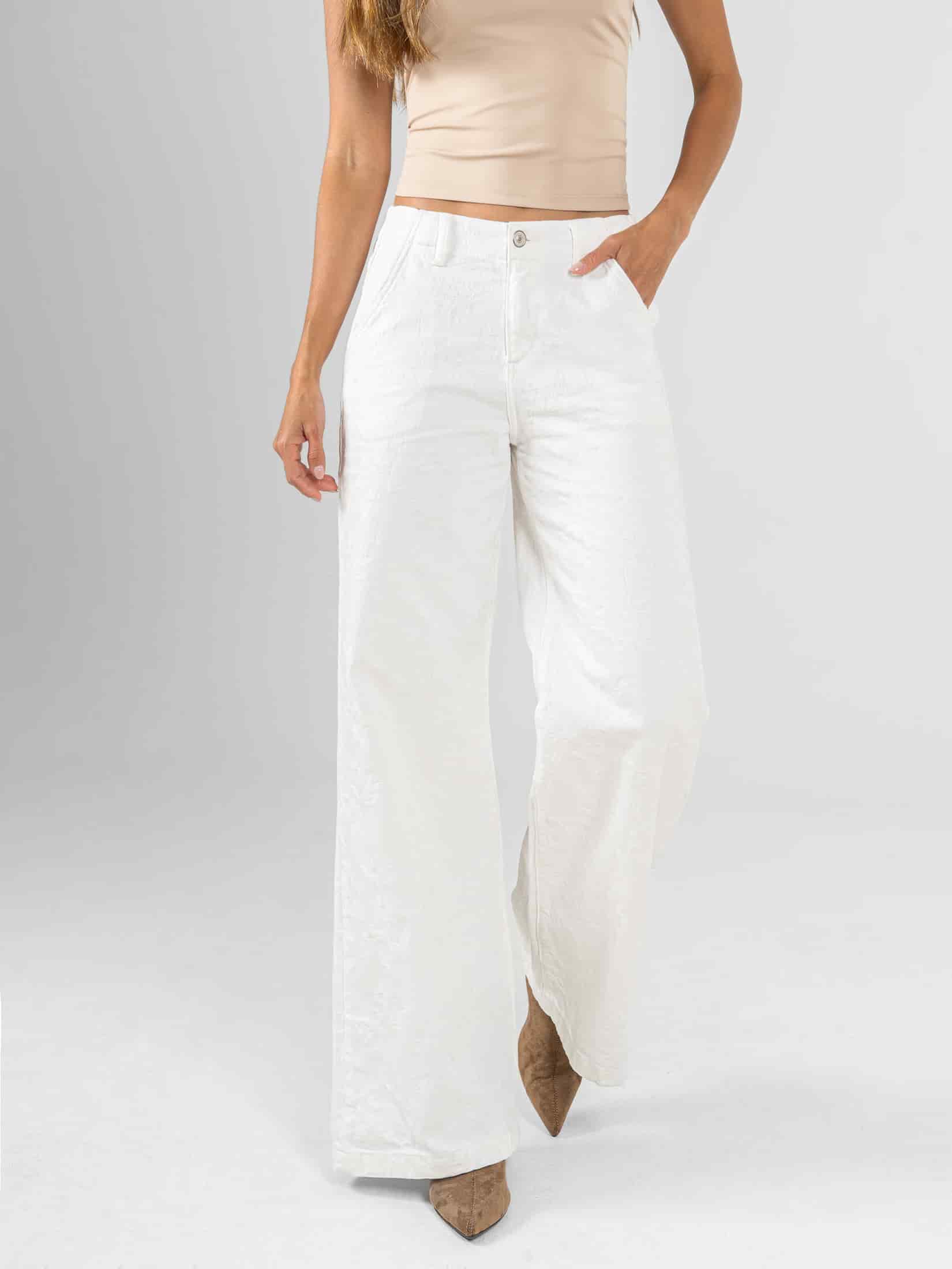 Ref: 0620447 Pantalón palazzo, tiro medio, pretina resortada, tono ivory - miniatura 1