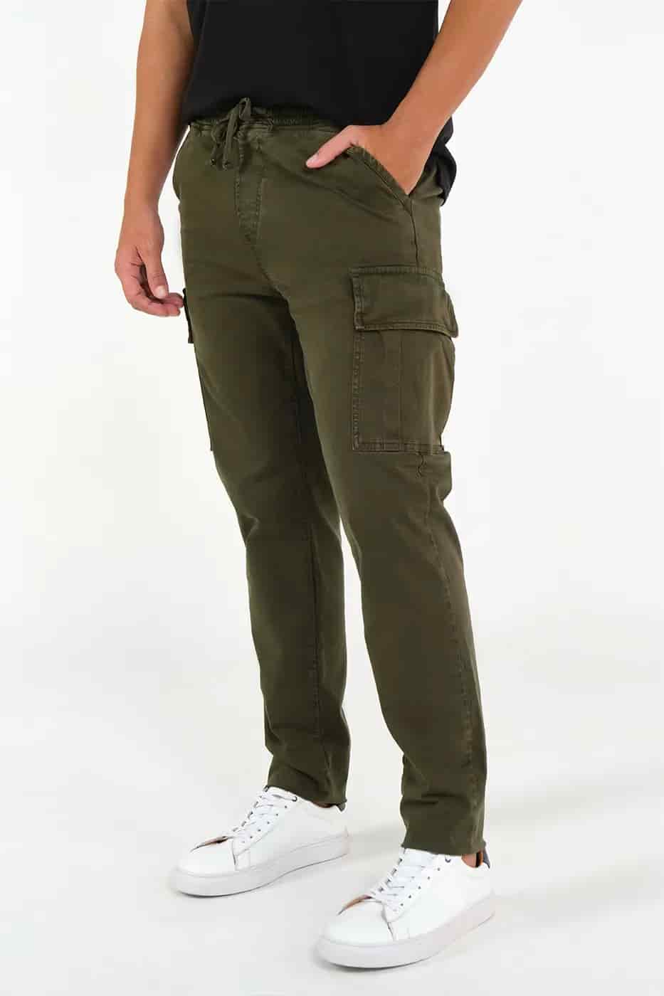 Pantalón Cargo Slim Fit Mezcla Algodón Verde Militar - miniatura 2