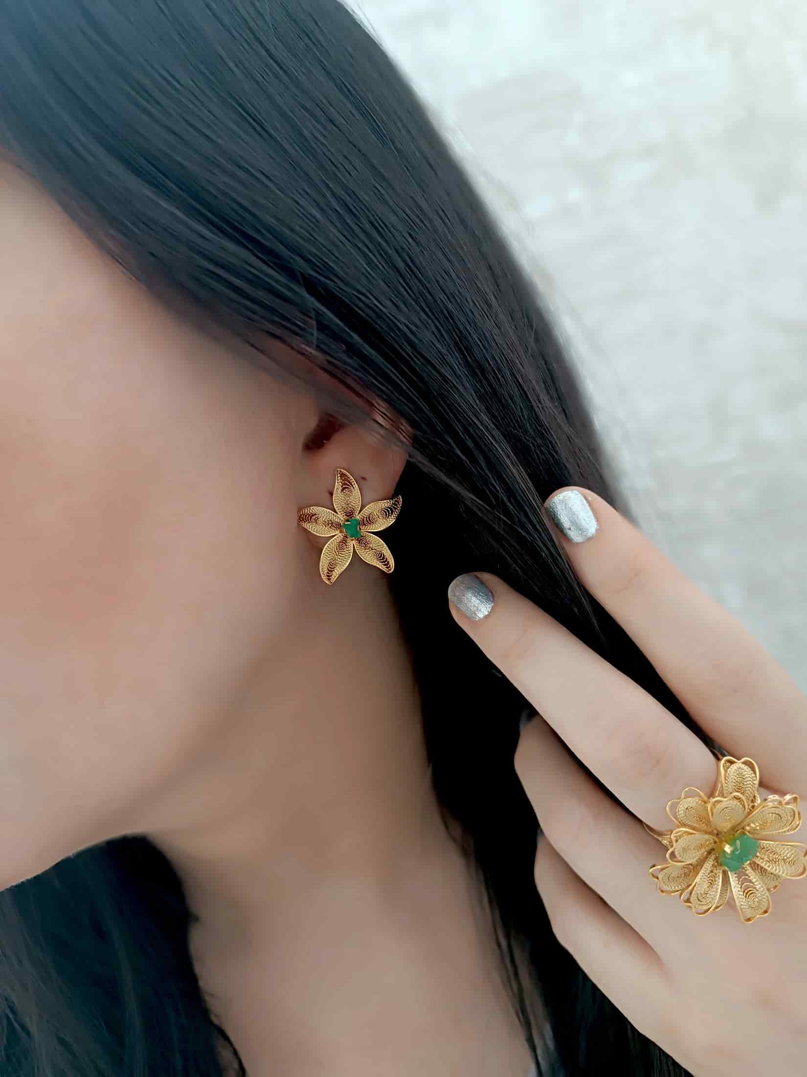 Aretes filigrana y esmeralda, estrella de mar - miniatura 4