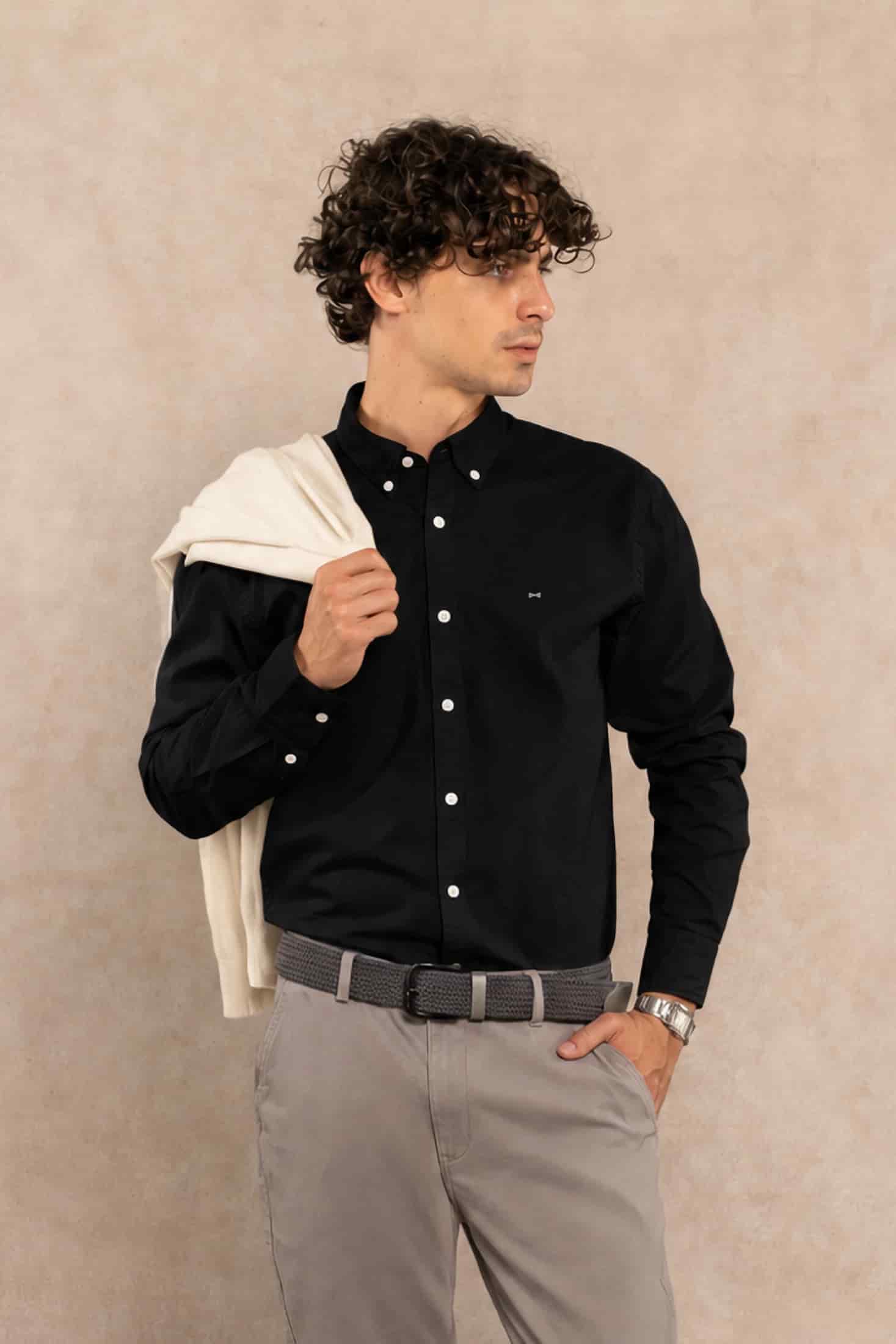 Camisa Antimanchas Popelina Negro Logo Gris Claro - Talla Regular - miniatura 1