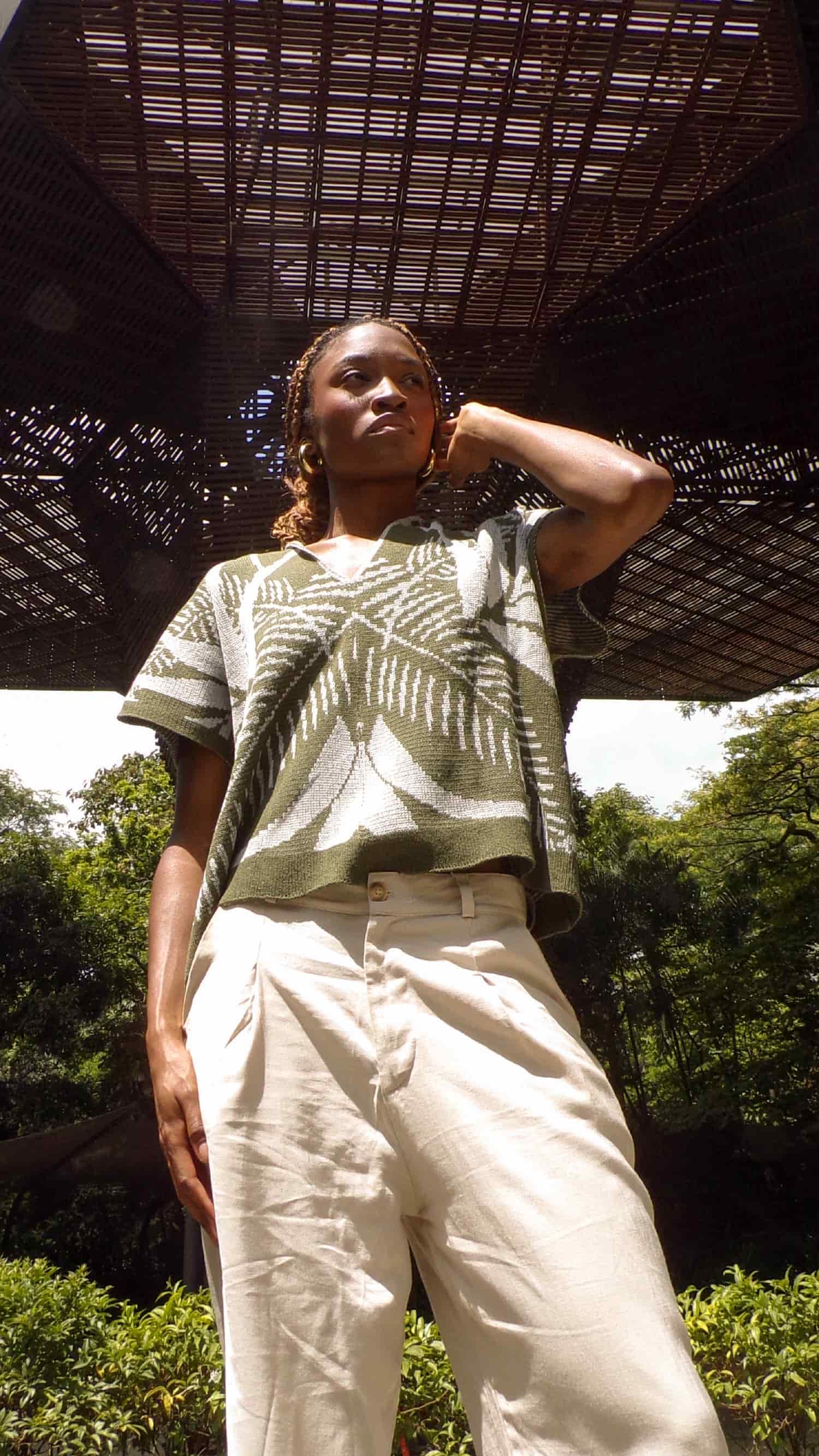 Blusa Palmas - verde militar y gris claro - miniatura 2