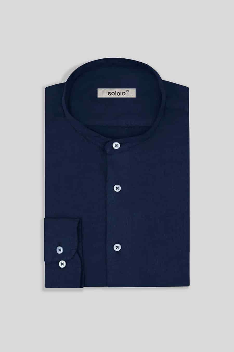 Men's linen shirt mao navy basic - miniatura 4