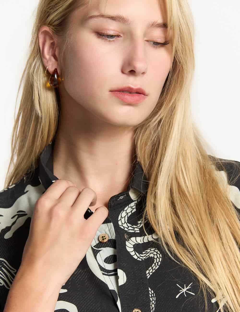 Camisa Regular Fit Chacras  negro + crudo mujer - miniatura 7