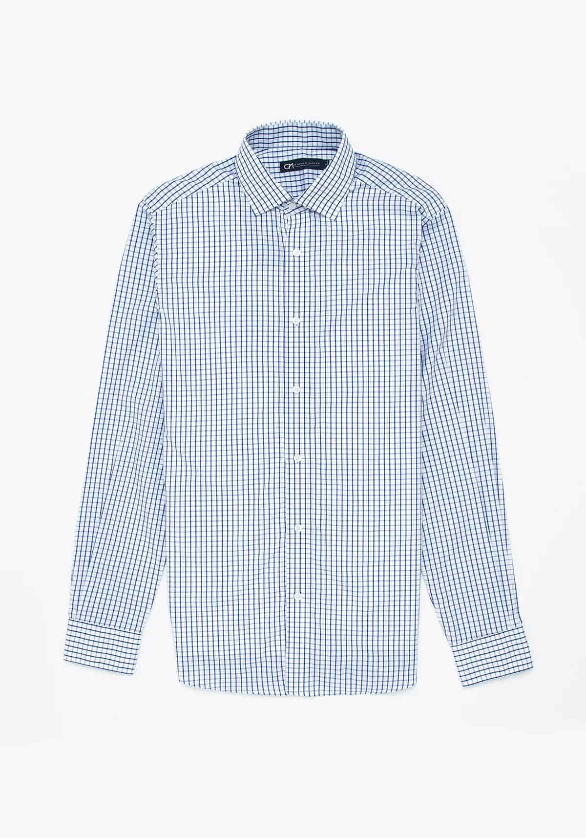Camisa Popelín Cuadro Ventana Algodón Azul Tinta - miniatura 1