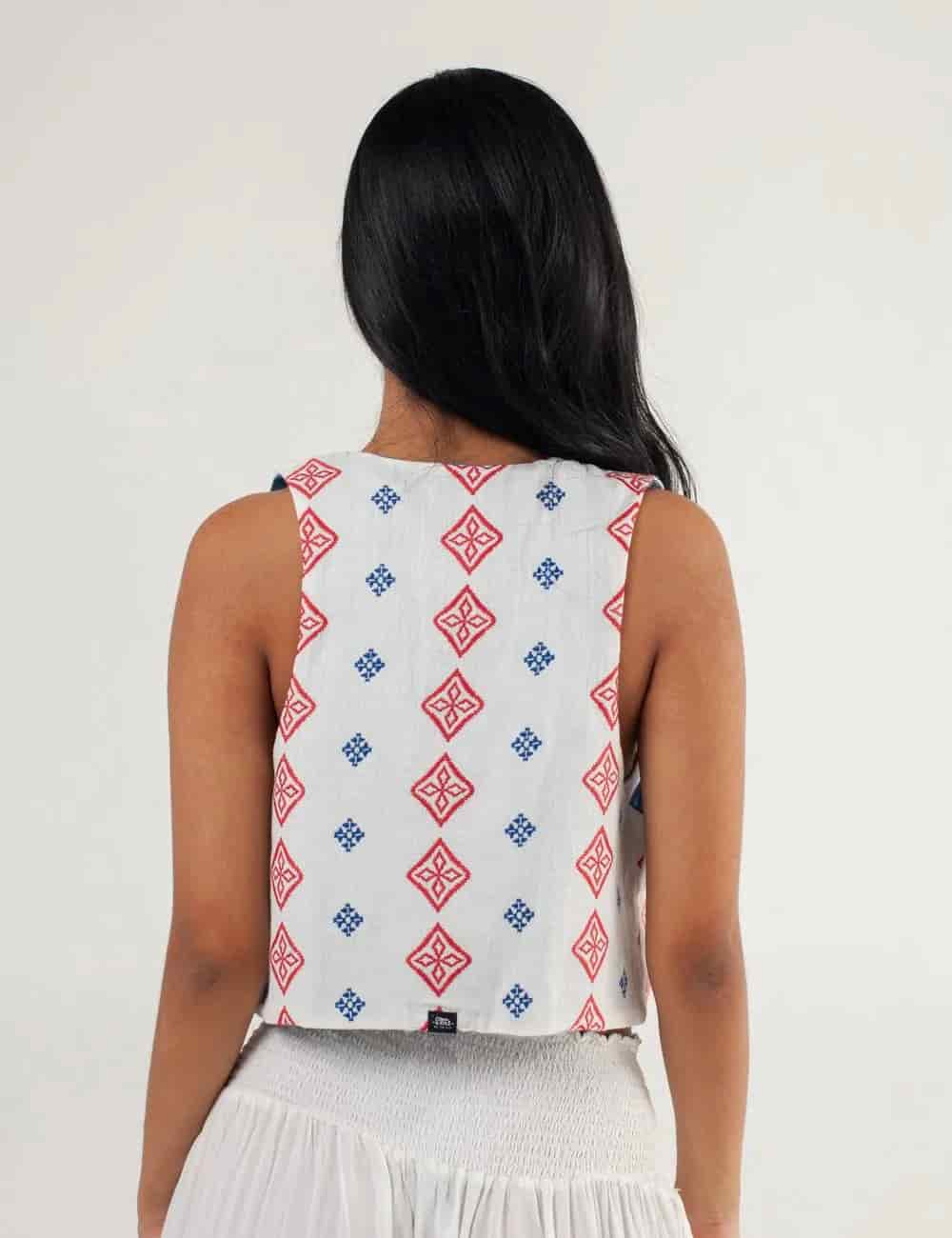 Chaleco Escote en Pico  Grecia blanco+azul+rojo Mujer - miniatura 9
