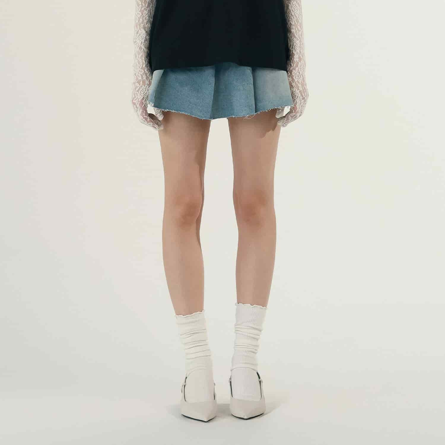 Denim Pleated Mini Skirt - Light Blue - miniatura 2