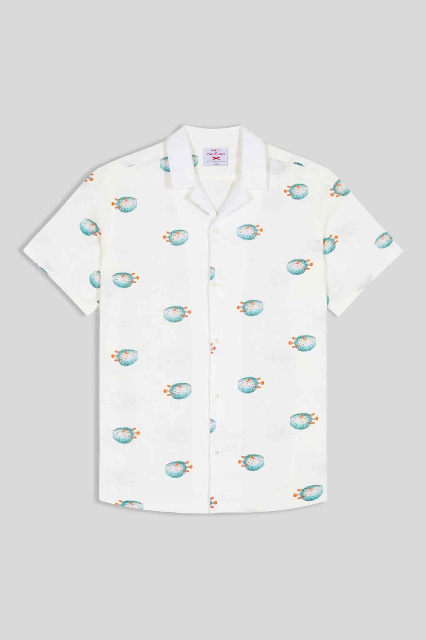 Men's linen shirt green separate pufferfish - miniatura 4