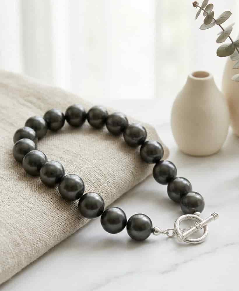 Pulsera perla gris petroleo Plata ley 950 - miniatura 2