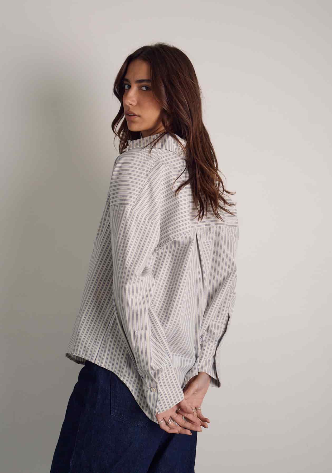 Camisa Antonella Rayas Marfil - Azul - miniatura 4